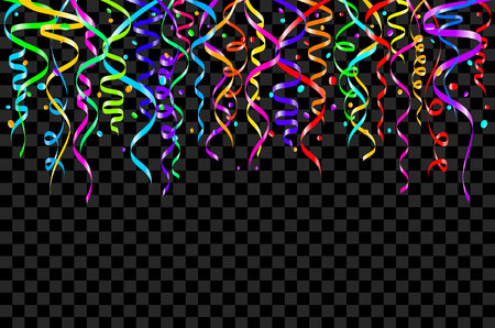 Colourful confetti on a black background. Celebration template ribbons. Vector illustration artのイラスト素材