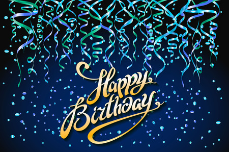 concept party on dark blue background top view happy birthday confetti vector - modern flat design style artのイラスト素材