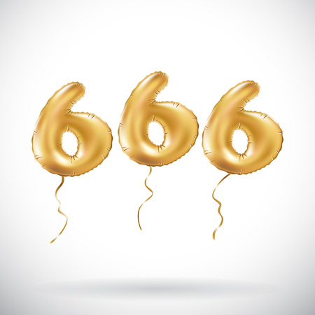 vector Golden number 666 six hundred sixty six metallic balloon. Party decoration golden balloons. Anniversary sign for happy holiday, celebration, birthday, carnival, new year.のイラスト素材