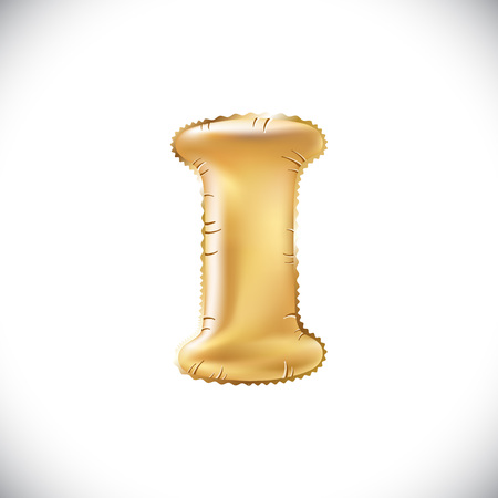 Gold Balloon I letter. Transparent isolated vector air ball.のイラスト素材
