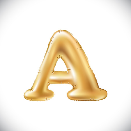 vector Metallic Gold A Balloons, golden letter. new year, holiday, birthday, celebration. Golden shiny bright font in the air. artのイラスト素材