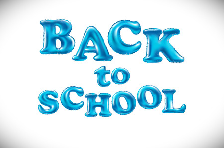 Back To School background. Balloon Lettering, colorful text. Rounded, semi-transparent, bubble letters in a blue sky. Vector illustration. Education concept. Flyer, poster template art.のイラスト素材