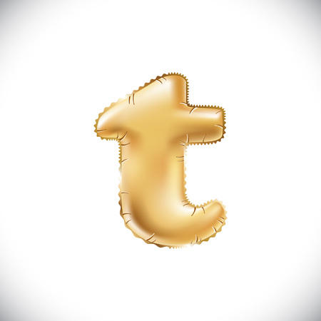 vector Metallic Gold t Balloons, golden letter. new year, holiday, birthday, celebration. Golden shiny bright font in the air. art.のイラスト素材