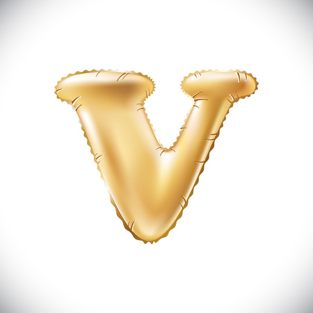 vector Metallic Gold V Balloons, golden letter. new year, holiday, birthday, celebration. Golden shiny bright font in the air. art artのイラスト素材