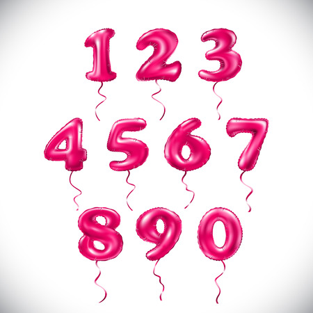vector pink number 1, 2, 3, 4, 5, 6, 7, 8, 9, 0 metallic balloon. magenta Party decoration golden balloons. Anniversary sign for happy holiday, celebration, birthday, carnival, new year. artのイラスト素材