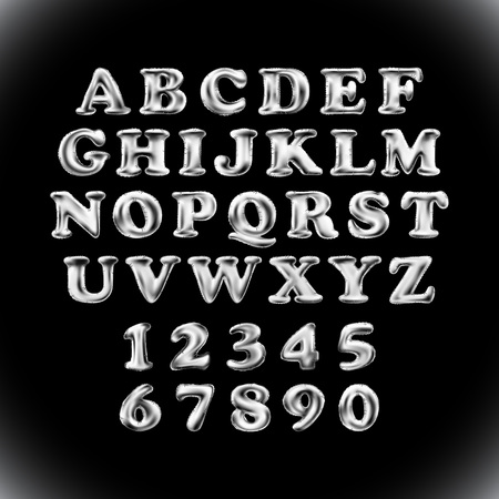 Silver shiny foil party celebration balloon alphabet. 3D renderingのイラスト素材