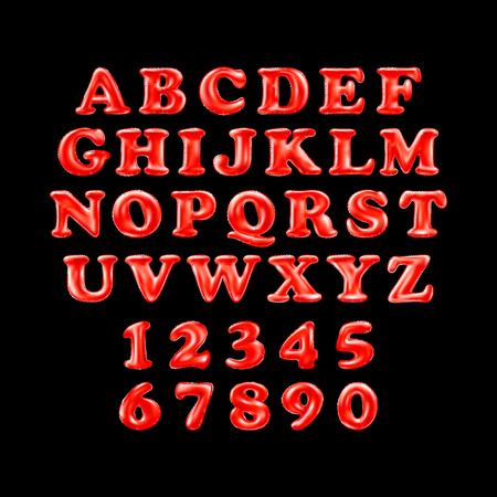 red alphabet foil party celebration balloons. black backgroundのイラスト素材
