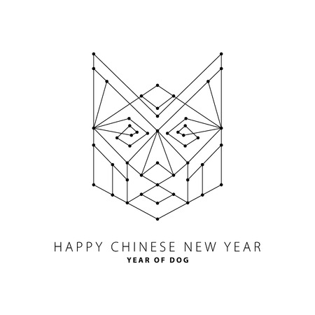 HAPPY CHINESE NEW YEAR Dog shepherd head in polygonal style.のイラスト素材