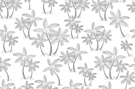 gray vector palm trees isolated on white background. Hand drawn seamless pattern grey. Perfect for fabric, wallpaper or giftwrap. artのイラスト素材