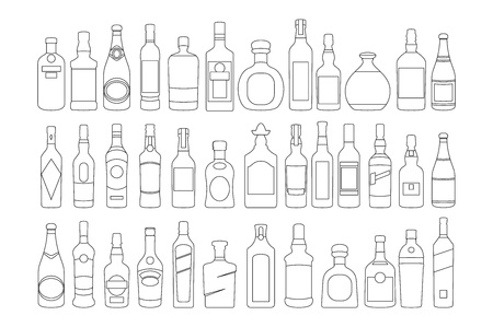 vector Alcohol bottles line icons set. illustration drinks. Object for advertising and web artのイラスト素材