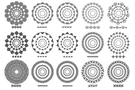 Set of 15 brushs patterns in a circle line black shape design vector graphic artのイラスト素材