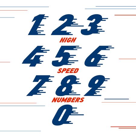 speed Sport numbers set logo design template. Vector sport style typeface for sportswear, sports club, app icon, corporate identity, labels or posters.のイラスト素材