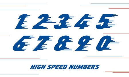 speed Sport numbers set logo design template. Vector sport style typeface for sportswear, sports club, app icon, corporate identity, labels or posters.のイラスト素材