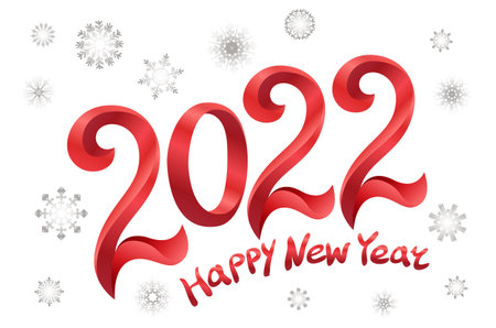 2022 A Happy New Year congrats concept. Stained glass. Beautiful snowy backdrop. Abstract isolated...