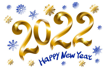 Happy new year 2022 background. Golden shiny numbers with Snowflake on white background. Holiday greeting card design. Vector illustration.のイラスト素材