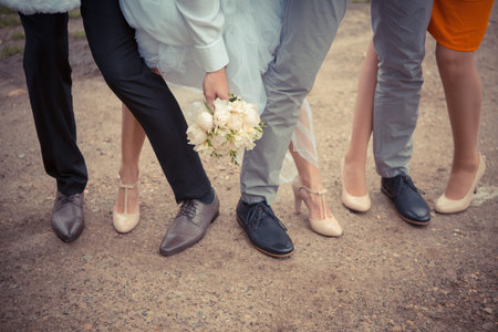 groom, bride and their friends