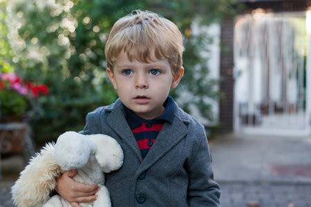 Adorable toddler on way to summer school kindergartenの写真素材