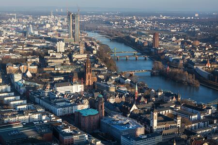 Panorama of Frankfurt am Main on early morning at sunrise, Germany.のeditorial素材
