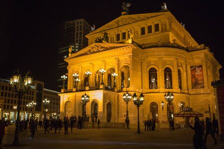 FRANKFURT - MAR 2: Alte Oper at night on March 2, 2013 in Frankfurt, Germany. Alte Oper is a concert hall built in the 1970s on the site of and resembling the old Opera House destroyed in WWII.のeditorial素材