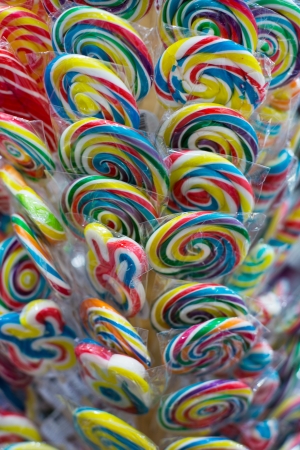 Mixed colorful fruit sweet bonbon lollipopsの写真素材