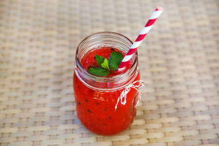 Watermelon  smoothie as healthy summer drinkの写真素材
