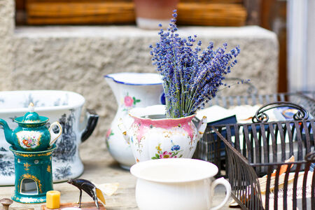 Shop in Provence decorated with lavender and vintage thingsの写真素材