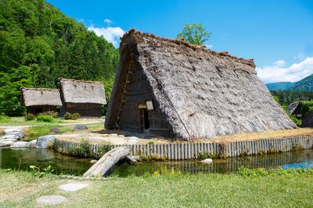Historic Japanese village Shirakawa-go located in Gifu Prefecture. Traditional village showcasing a building style known as gassho-zukuri.の写真素材