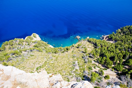 Island scenery, seascape of Mallorca Spain. Idyllic coastline of Majorca, Mediterranean Sea on sunny dayの写真素材