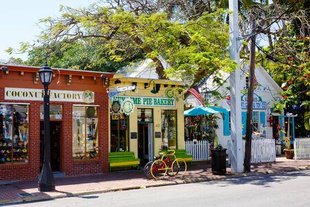 KEY WEST, FLORIDA USA - APRIL 13, 2016: The historic and popular center and Duval Street in downtown Key West. Beautiful small town in Florida, United States of Americaのeditorial素材