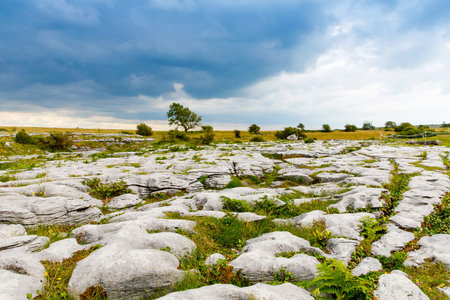 Poulnabrone Dolmen in Ireland, Uk. in Burren, county Clare. Period of the Neolithic with spectacular...