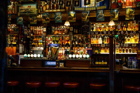 DUBLIN, IRELAND - JULY 1, 2019: Temple Bar is a famous landmark in Dublins cultural quarter visited by thousands of tourists every year. Inside of the Temple Bar in the center of the Irish capitalのeditorial素材