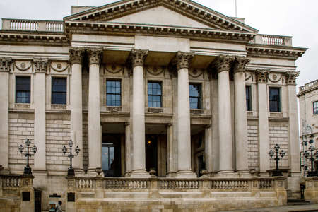 DUBLIN, IRELAND - JULY 1, 2019: City Hall or Royal Exchange of Dublin, famous tourist attraction. The center of the Irish capitalのeditorial素材