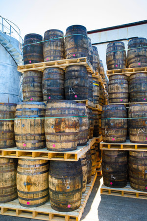 BUSHMILLS, IRELAND - JULY 7, 2019: Interior and bar of Old Bushmills Distillery, County Antrim,...