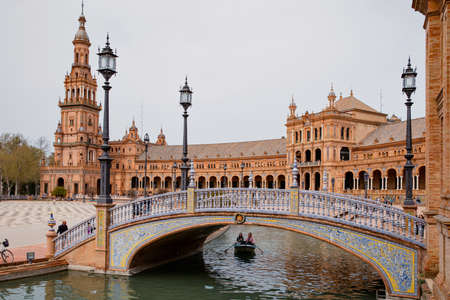 SEVILLE, SPAIN - 18 March, 2022: Beautiful Plaza de Espana, Sevilla, Spainのeditorial素材