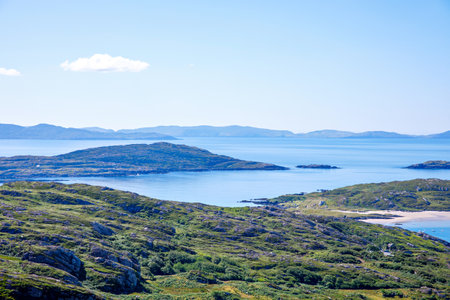 Landscape of beach, hills and atlantic ocean of beautiful Ring of Kerry, Ireland. Travel destination for many touristsの写真素材