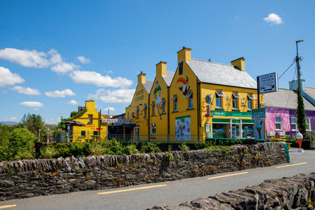 EYERIES, IRELAND - JULY 14, 2019: Colorful houses in Eyeries, small town on Ring of Kerry, famous Atlantic way in Ireland.のeditorial素材