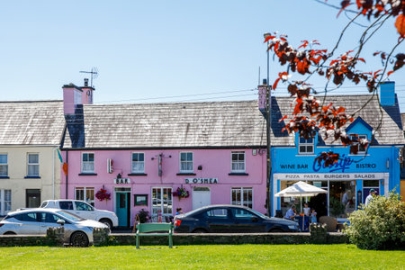 EYERIES, IRELAND - JULY 14, 2019: Colorful houses in Eyeries, small town on Ring of Kerry, famous Atlantic way in Ireland.のeditorial素材