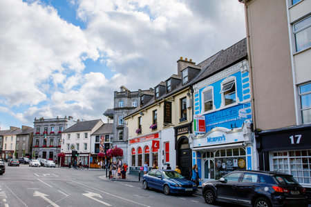 KILKENNY, IRELAND - JULY 12, 2019: Center of a small city in Leinster Province with different bars and pubs. It is a popular touristic destinationのeditorial素材