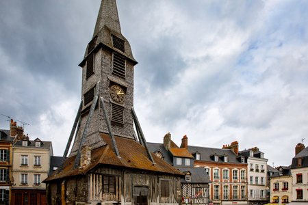 HONFLEUR, FRANCE - August 23, 2022: View of the picturesque city of Honfleur old streets and houses.のeditorial素材
