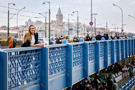 Woman travel in Istanbul near Hagia Sophia famous islamic Landmark mosque, Travel to Istanbul, Turkey background.の写真素材
