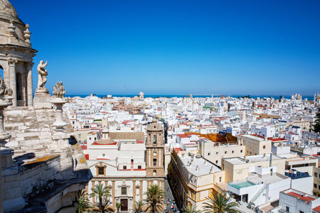 Cadiz Cathedral, Spain with an free view on the rooftops of the cityの写真素材