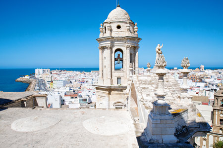 Cadiz Cathedral, Spain with an free view on the rooftops of the cityの写真素材