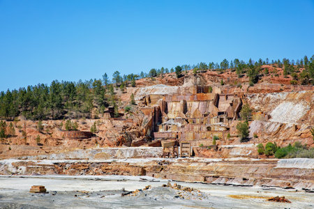 This mine is located in Riotinto, Huelva, Spain. This area along the Rio Tinto, in the Andalusian, Spain has been mined for copper, silver, gold, and other minerals. Rio Tinto with red waterの写真素材