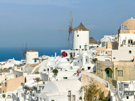 Panoramic view of Santorini, Cyclades Island, Greece. Beatuiful Oia village.の写真素材