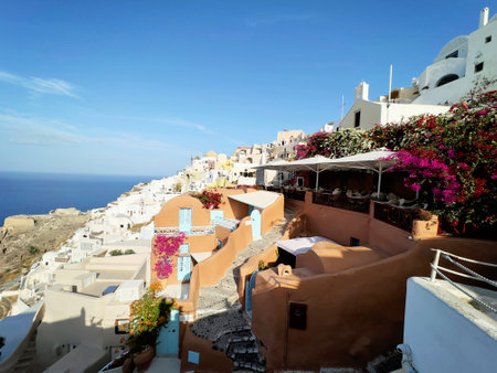 Panoramic view of Santorini, Cyclades Island, Greece. Beatuiful Oia village.の写真素材