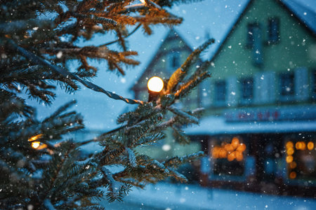 Cozy little German town Romrod in Hesse, Vogelsberg, Germany on winter day.の写真素材