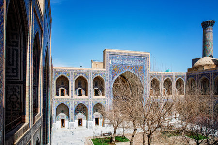 Part of Registan Square in Samarkand, Uzbekistan, a historic architectural ensemble featuring three stunning madrasas.の写真素材