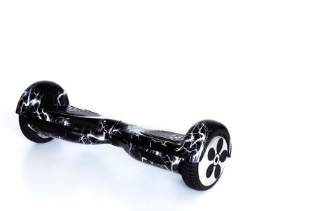 Dual Wheel Self Balancing Black Lighting Electric Skateboard Smart Scooter on White Background.の写真素材