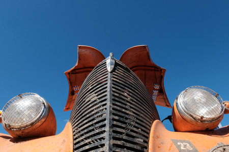 Kazakhstan, Kostanay, 2019-06-20, 7th Peking to Paris Rally Motor Challenge. The emblem of the old...