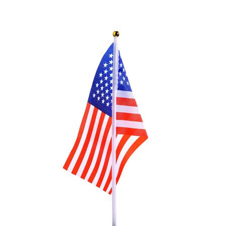 USA table flag on a white background. An isolated object for the design of official American events. The government of America is negotiating or news.の写真素材